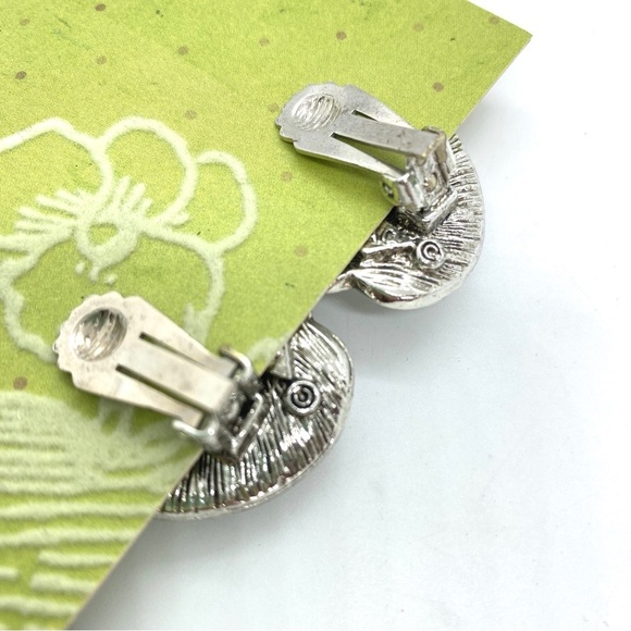 SARAH COVENTRY Windsong Silver Leaves Clip-On Earrings Vintage - Picture 5 of 7